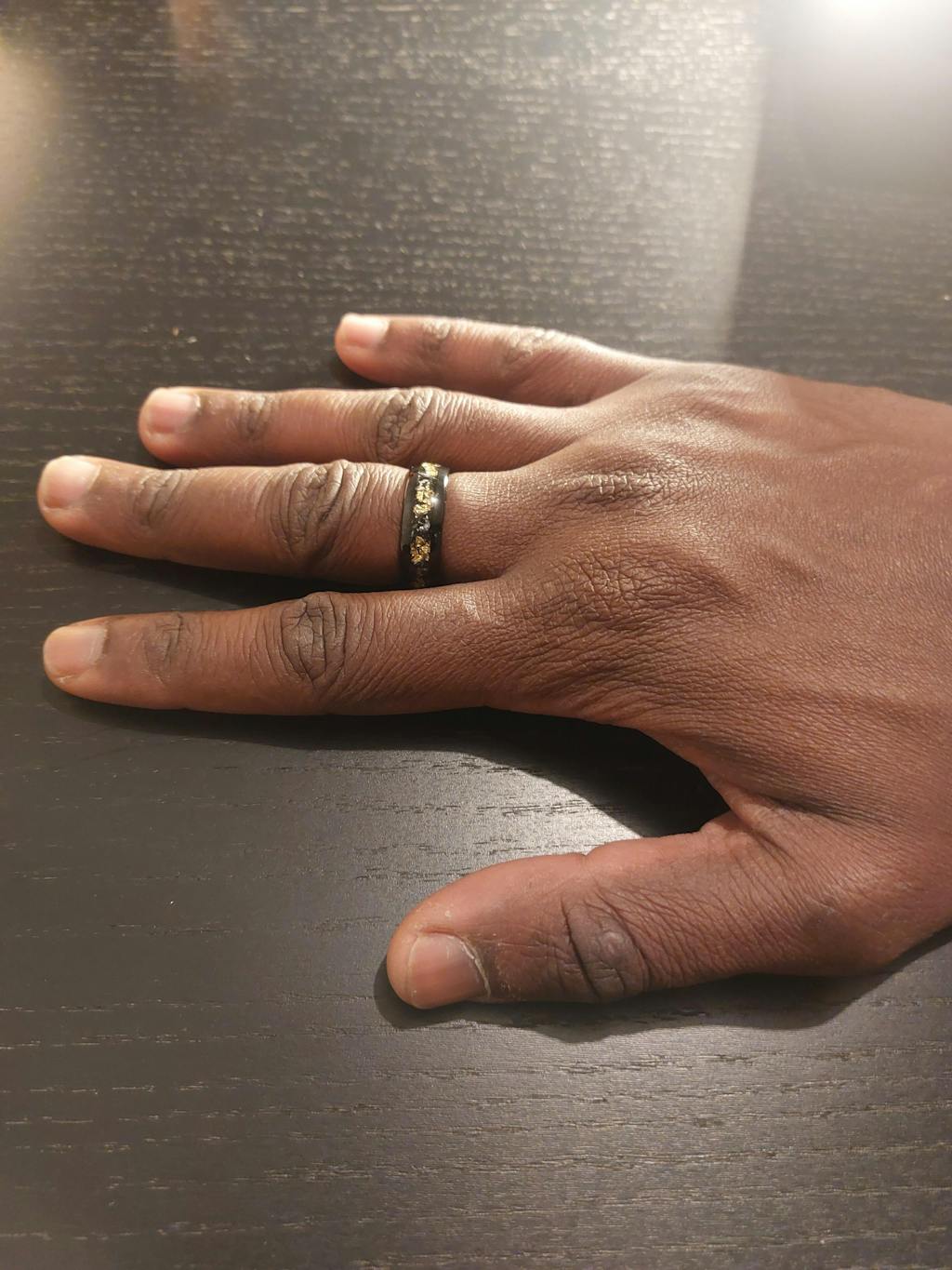 Gold Leaf & Meteorite Tungsten Ring, Polished Black with Sandstone Inlay - 8MM