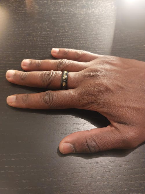 Gold Leaf & Meteorite Tungsten Ring, Polished Black with Sandstone Inlay - 8MM