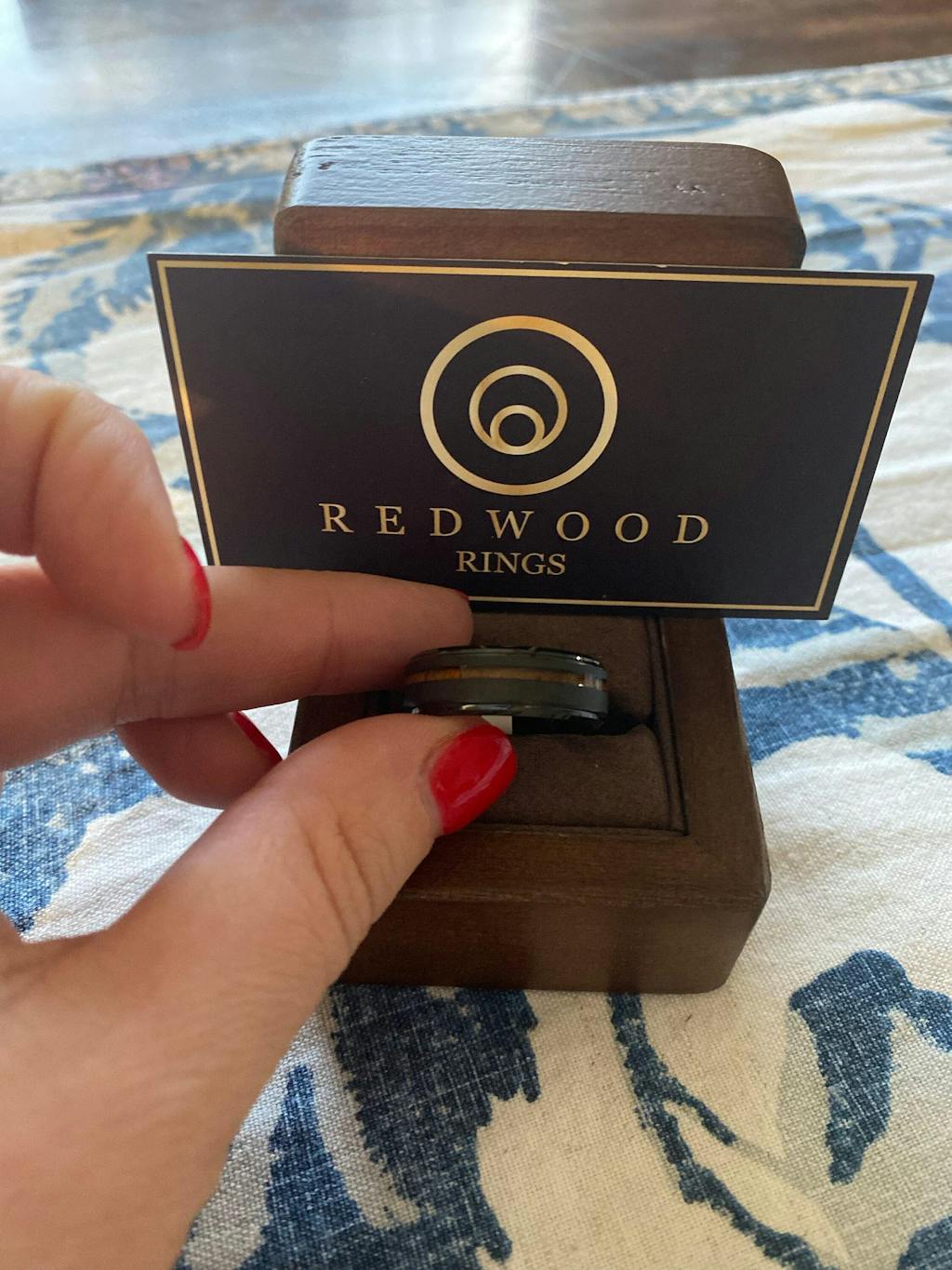 Black Tungsten Ring, Koa Wood strip - 8mm