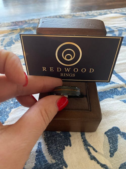 Black Tungsten Ring, Koa Wood strip - 8mm