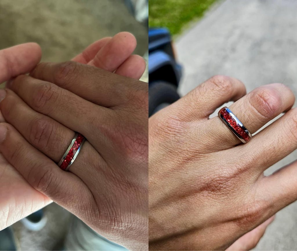 Silver Tungsten Ring with Red Lab-Created Garnet Inlay - 6MM