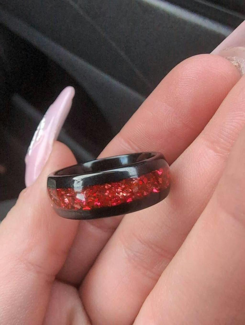 Black Tungsten Ring Red Lab-Created Garnet Inlay - 8MM