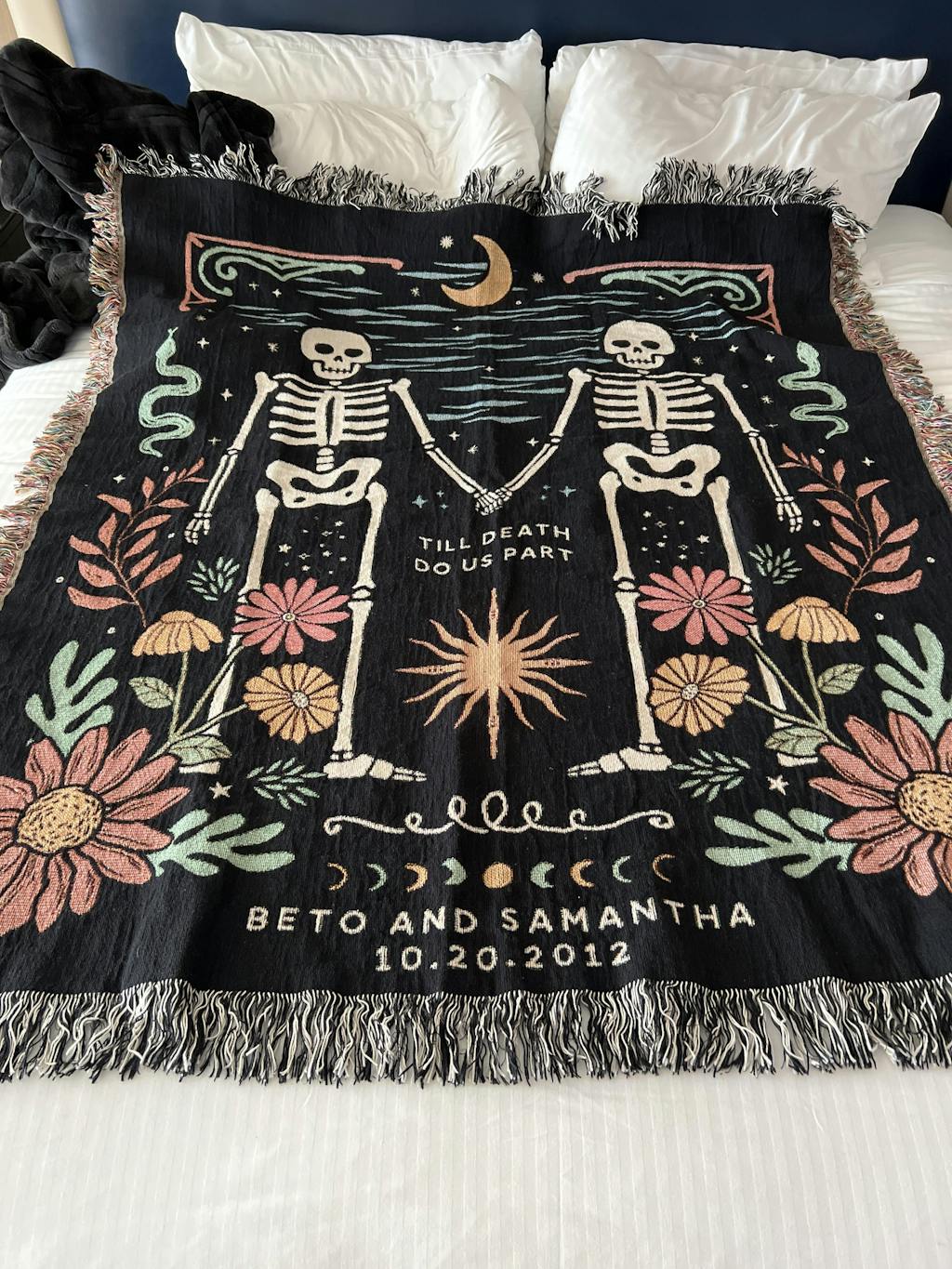 Personalized Skeleton Couple Woven Blankets Till Death Do Us Part