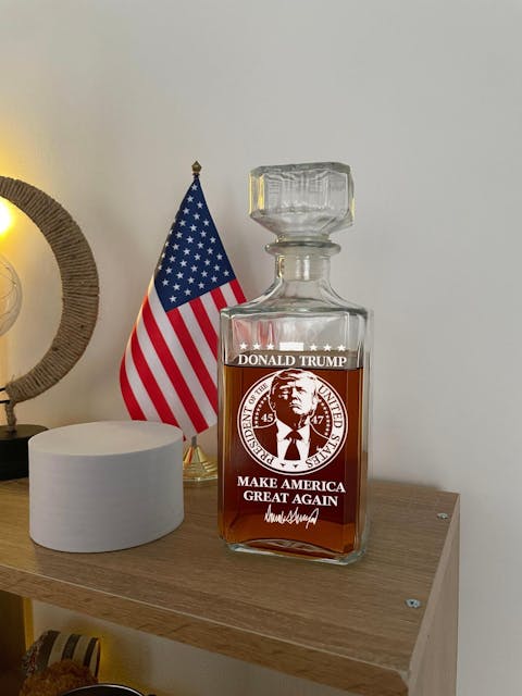 Proudly Brewed In The Land Of Liberty - US Patriotic Pride Glass Whiskey Bottle
