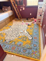Handmade Leopard Wool Area Rug with Traditional Oushak Motif