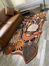 Handmade Artisan Floral and Geometric Pattern Wool Area Rug