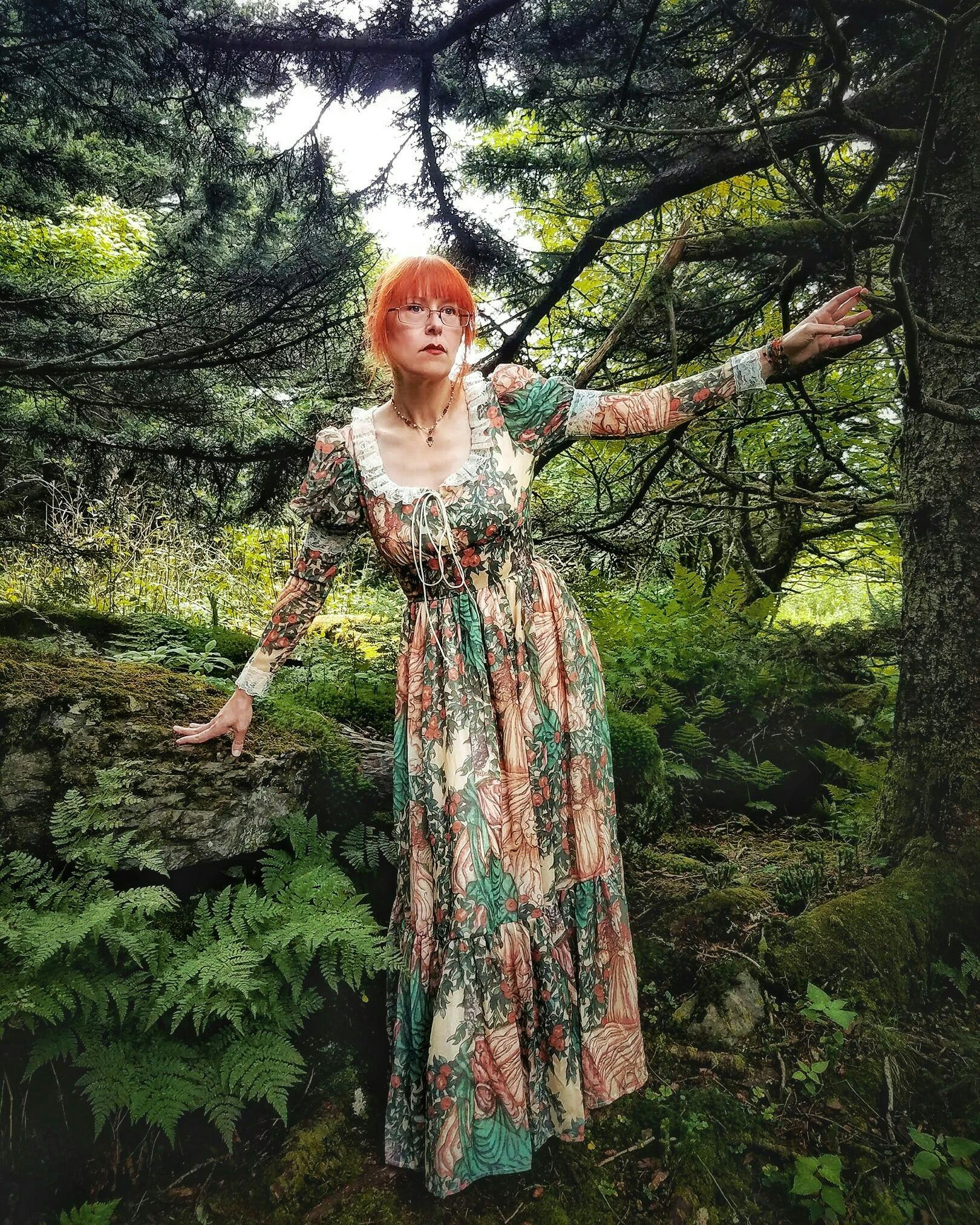 Gunne Sax Reproduction 70s Adam Eve Print Dress – Retro Fairy