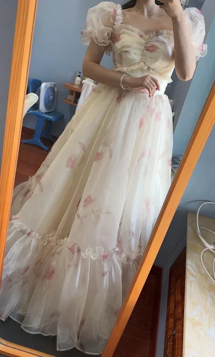 Princess Off-Shoulder Studded Floral Ball Gown – Retro Fairy
