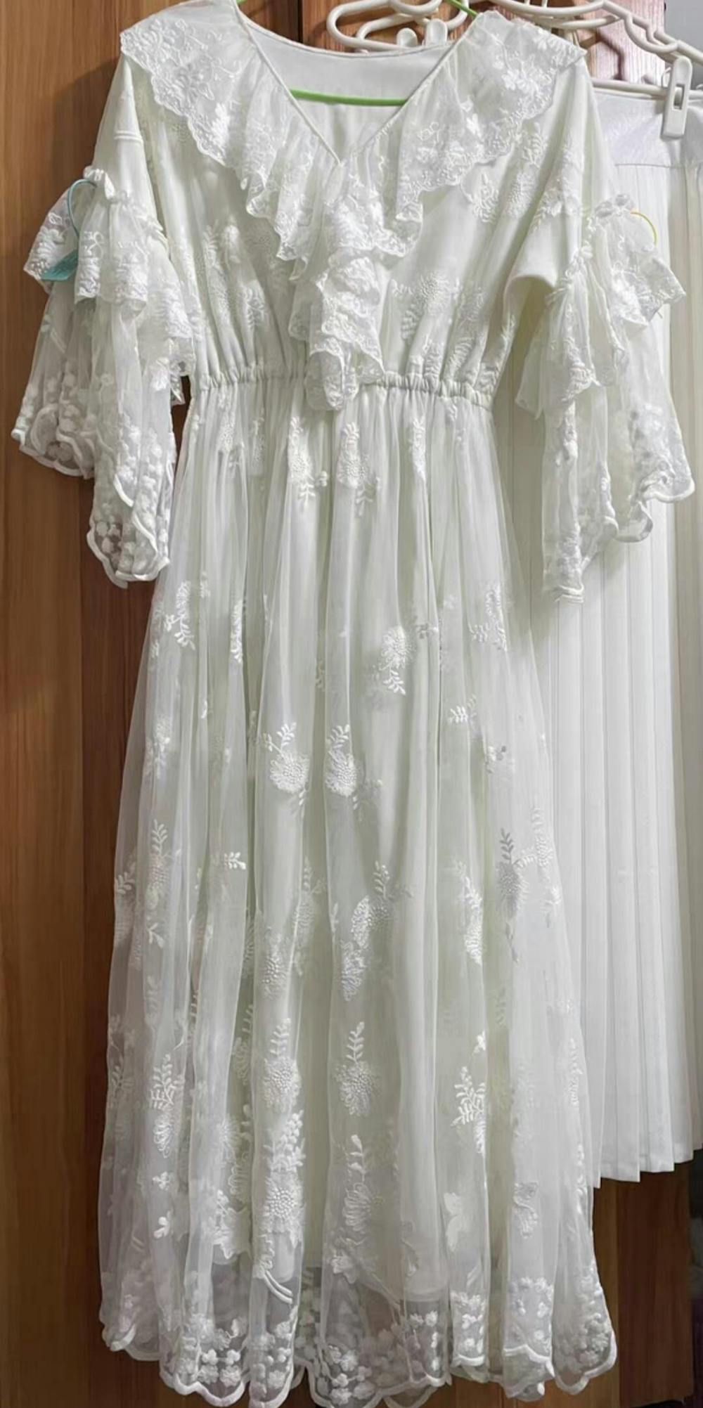 Fairycore V Neck Lace Dress