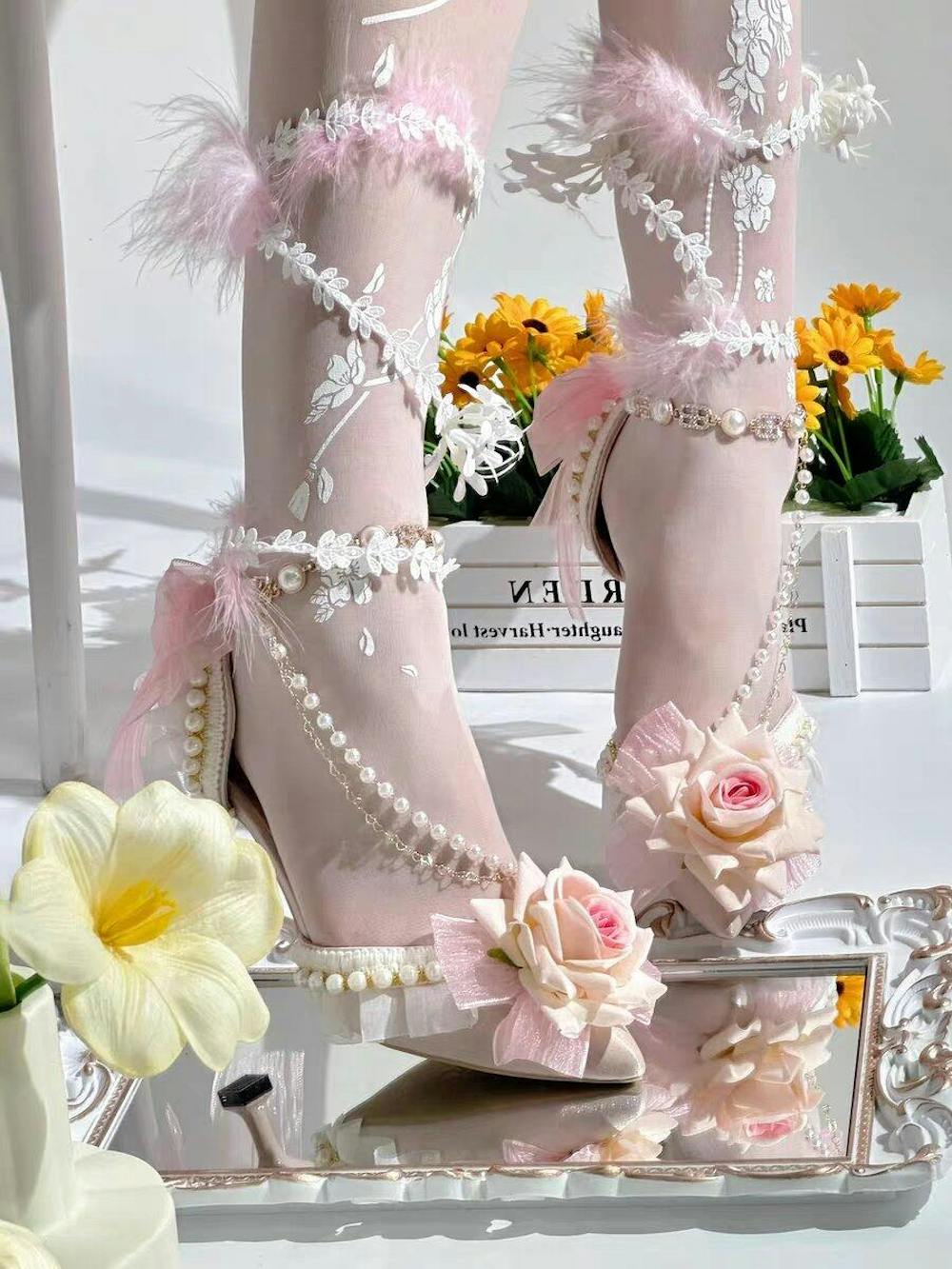 Fairycore Rose Heels with Leg-Wrapping Vines