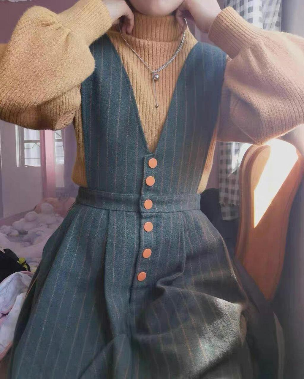 Retro Parisian Knit Top & Pinafore Dress Set