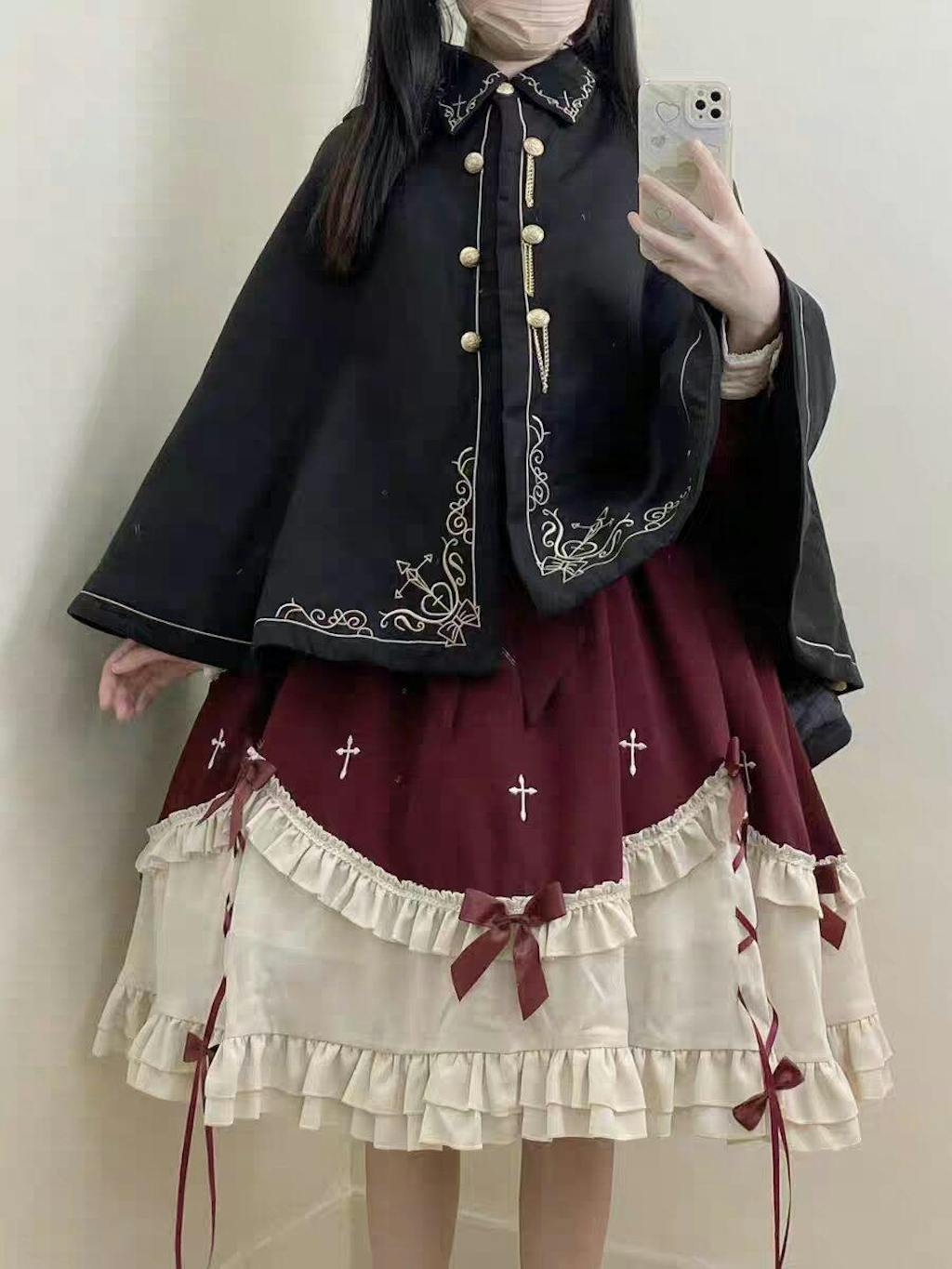 Dark Academia Embroidery Cape Coat