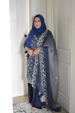 Cutdana work on Silk - Blue