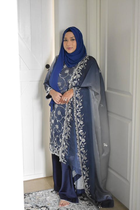 Cutdana work on Silk - Blue