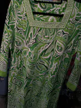 Historia Print Cotton Knit 3/4 Sleeve Square Neck Dress