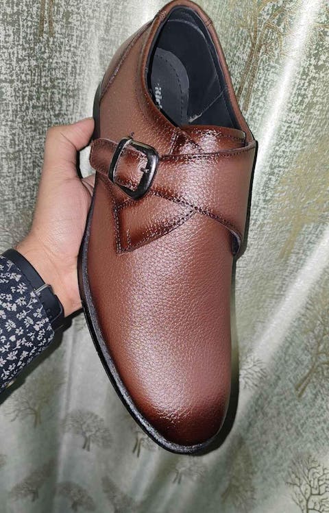 Men Pure Leather Monk Strap Slip On Shoes