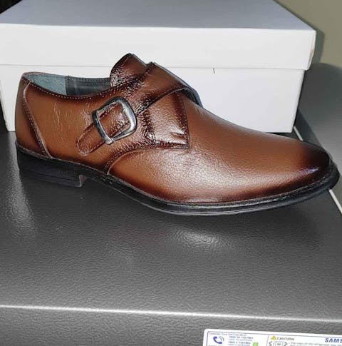 Men Pure Leather Monk Strap Slip On Shoes