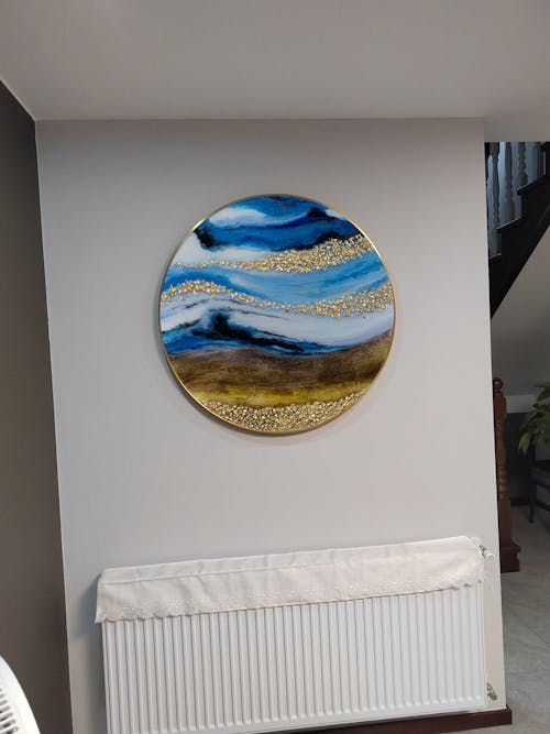 Luxurious Resin Geode Ocean and Beach painting Framed