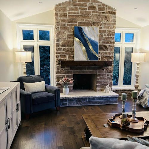 Navy blue Gold Ocean Painting