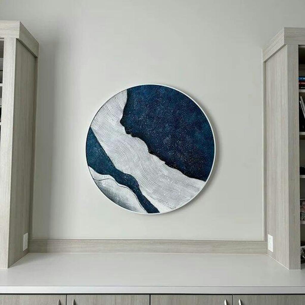 Dark Blue Gray Ocean Abstract Painting - Coastal Wall Art