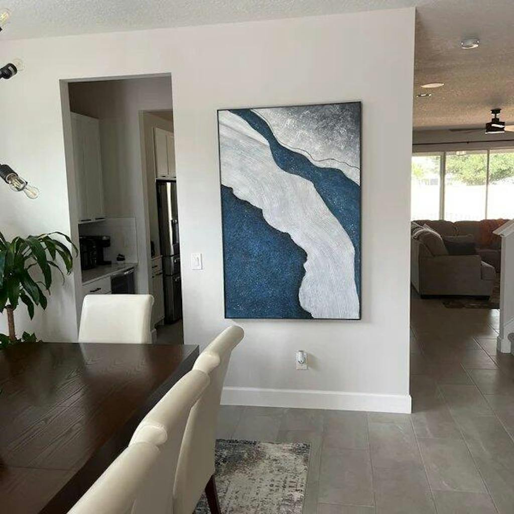 Dark Blue Gray Ocean Abstract Painting - Coastal Wall Art