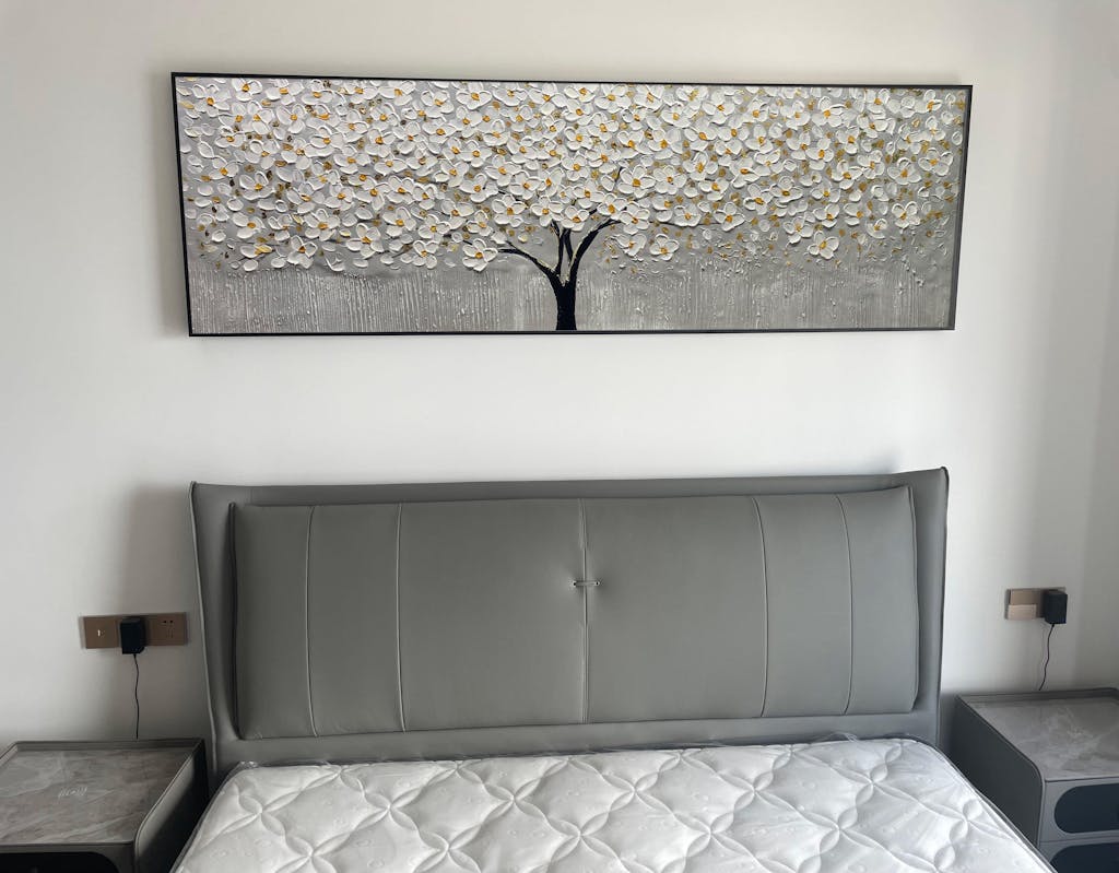 White Gold Flower Painting - 3D Textured Large Wall Art