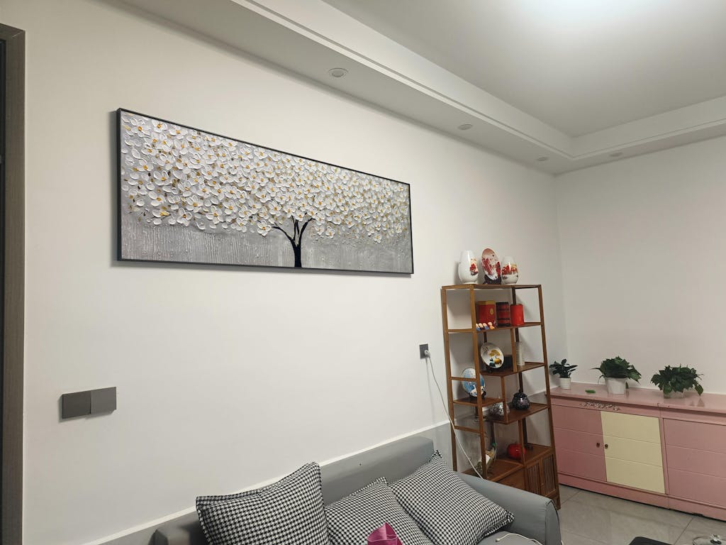 White Gold Flower Painting - 3D Textured Large Wall Art