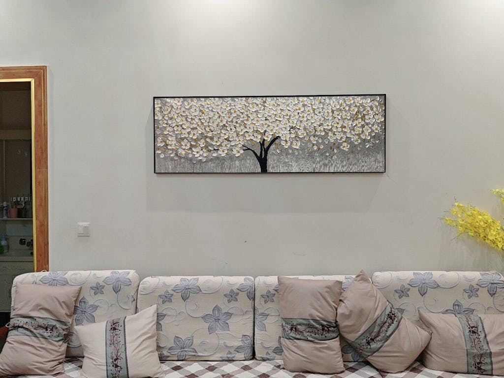 White Gold Flower Painting - 3D Textured Large Wall Art