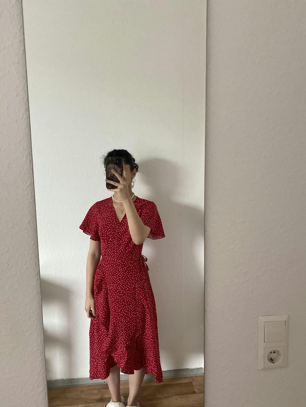 The Polka Dot Ruffle Wrap Dress - Red Women's Casual Wrap Dress ...