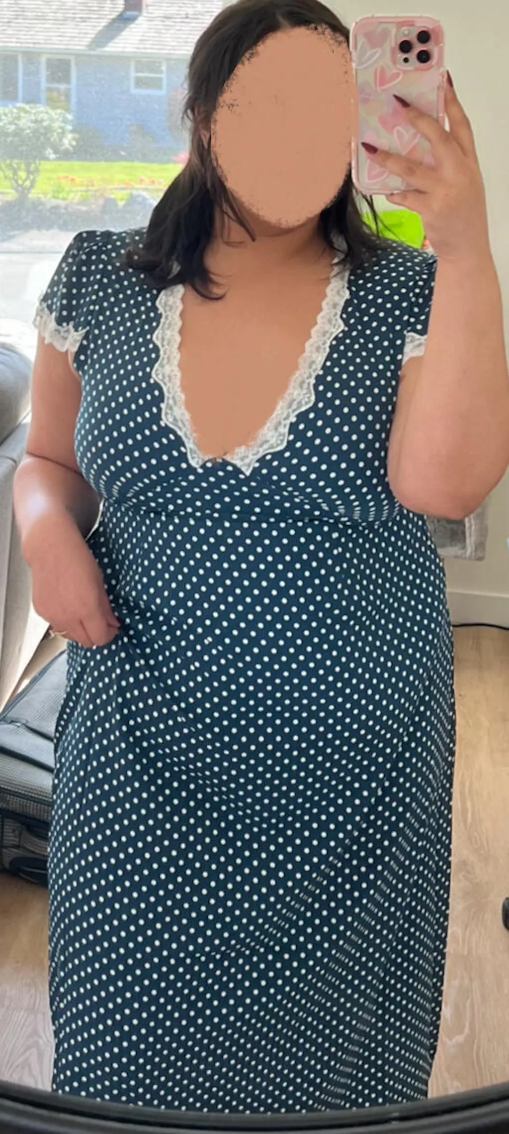 Navy Linen Polka Dot Maxi Dress