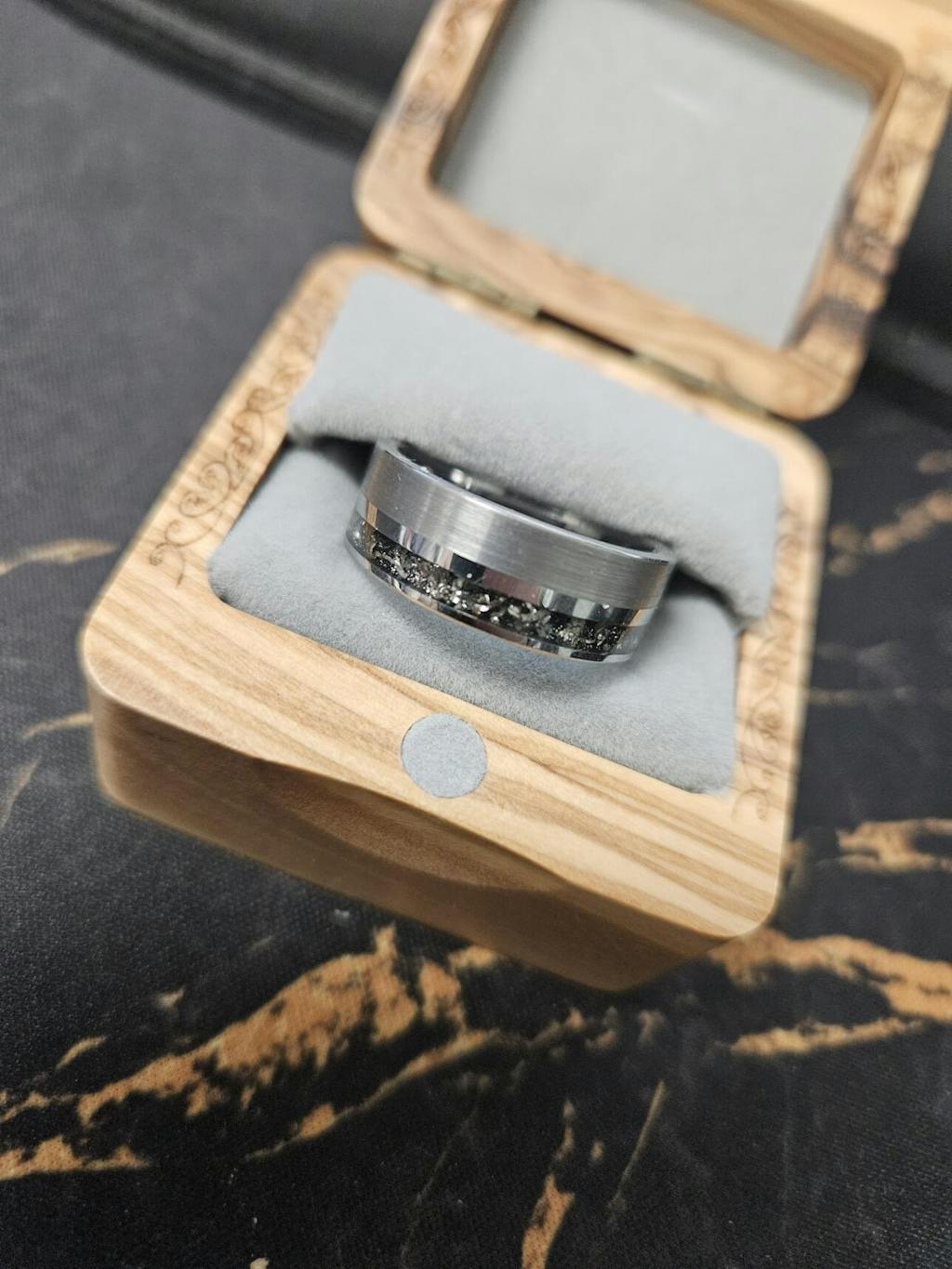 Two Tone Black Tungsten Meteorite Men's Wedding Band 8MM