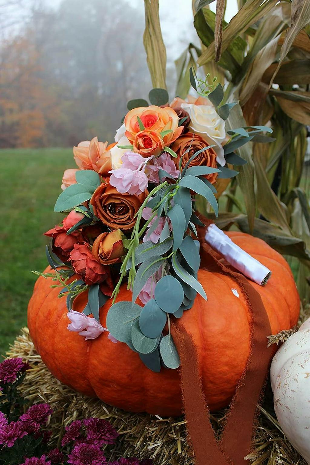 Burnt Orange Cascade Bridal Bouquet - Rinlong Flower