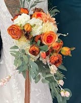 11.8 inch wide Burnt Orange Cascade Bridal Bouquet