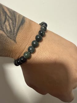 Dark Green Jade Round Bead Crystal Bracelet