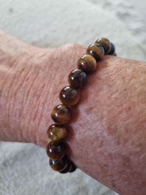 Tiger's Eye Round Bead Crystal Bracelet