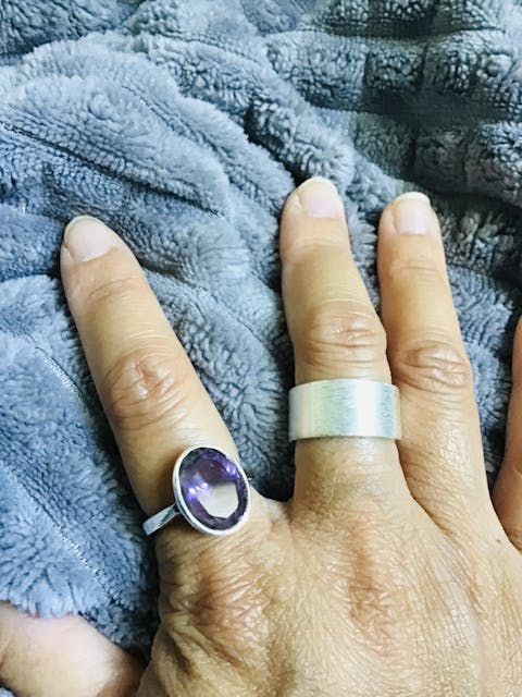 Amethyst Diamond Cut Oval 925 Sterling Silver Ring