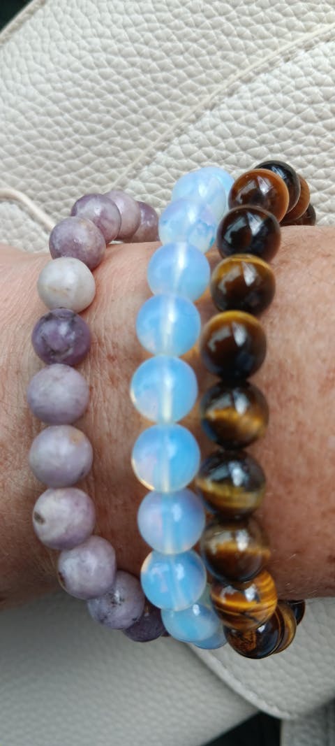 Lepidolite Round Bead Crystal Bracelet