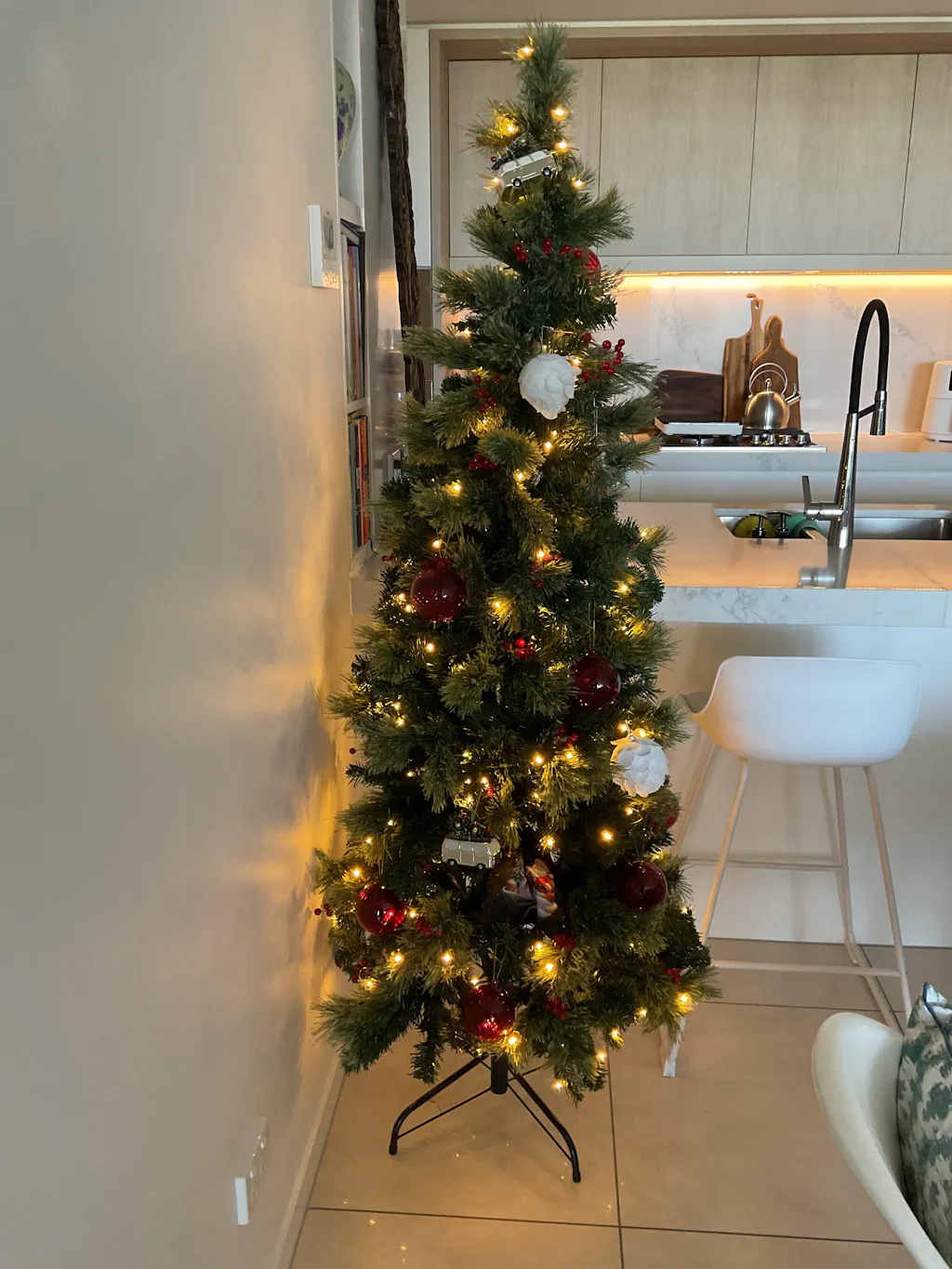 1.8M LED Christmas Tree with Red Berries and Warm Lights - Red