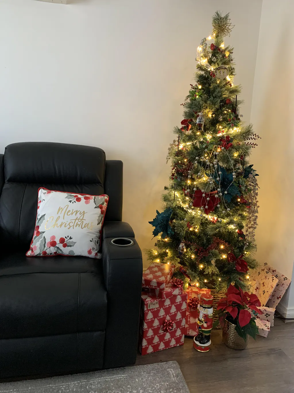 1.8M LED Christmas Tree with Red Berries and Warm Lights - Red