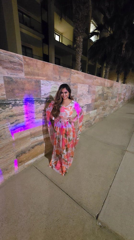 Floral Printed Georgette Lehenga Set with Cape Sleeves – For  Haldi , Mehendi & Sangeet .