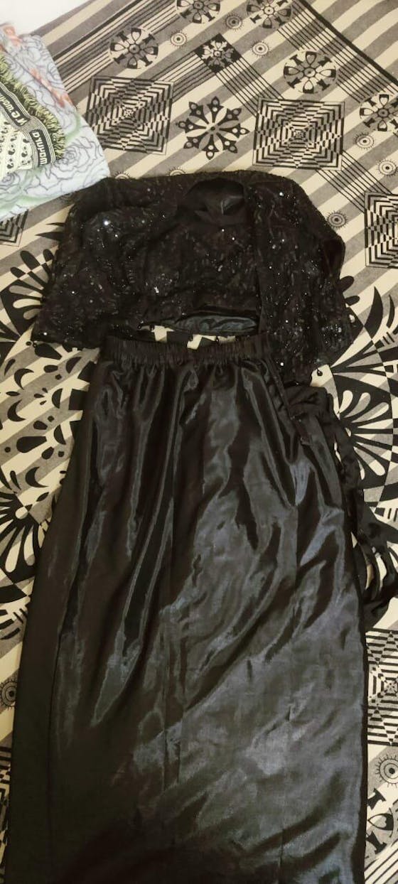 Designer & Partywear 3pc Black Drape Skirt Jacket Set for women perfect Cocktail & wedding outfit