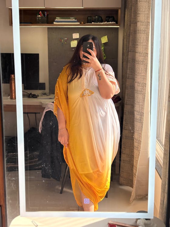 Designer Cowl  Kaftan Dress in ombre as  Haldi  dress/outfit