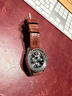 Çift Katlı Deri Saat Kayışı - Siyah