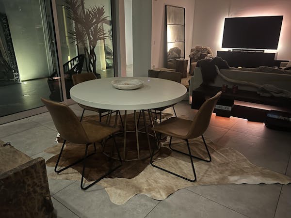 Dark Brown and White Cowhide Rug