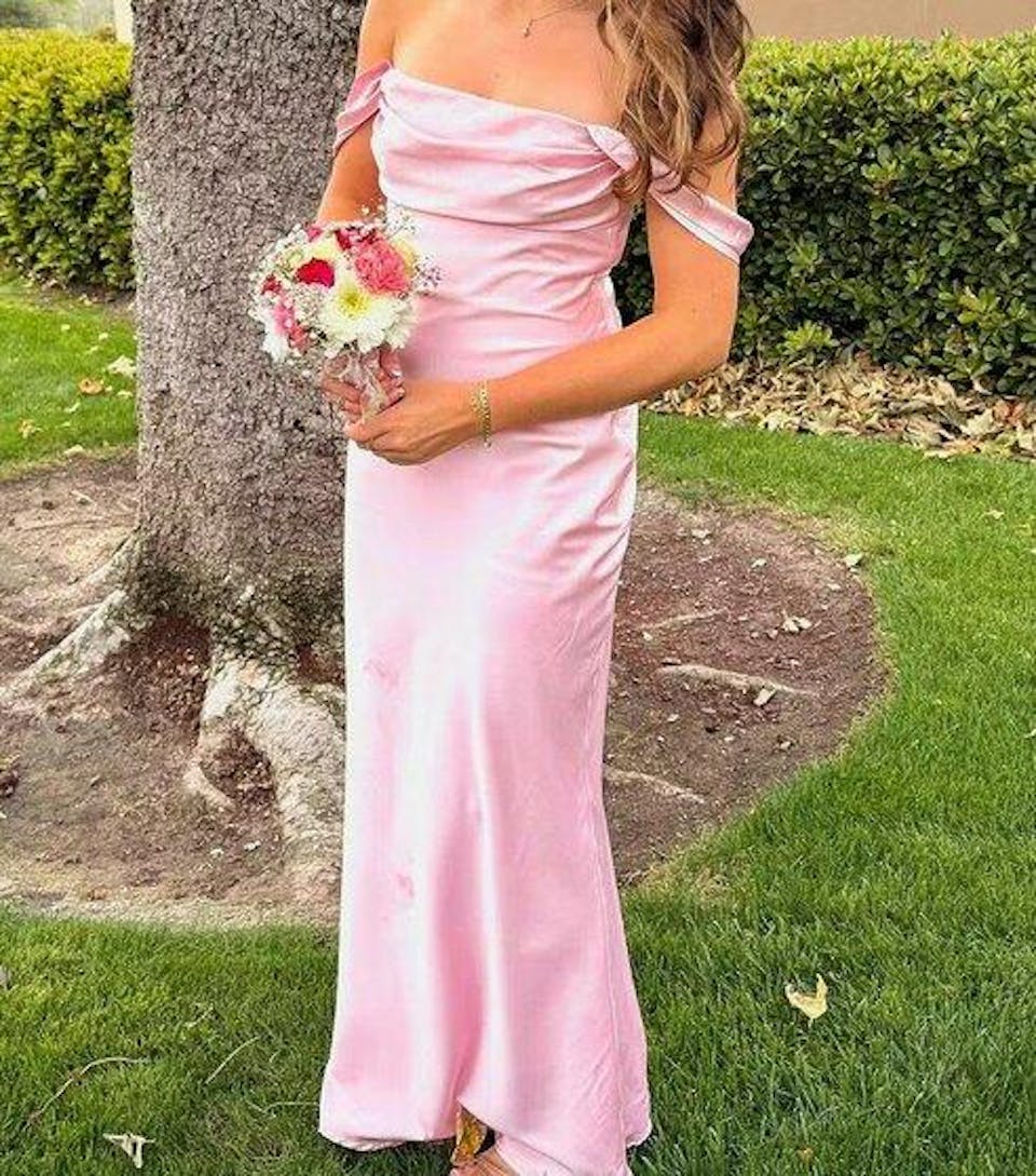 Classy Off-the-Shoulder Pink Satin Mermaid Prom Dresses, Evening Party Dresses,OLP1712