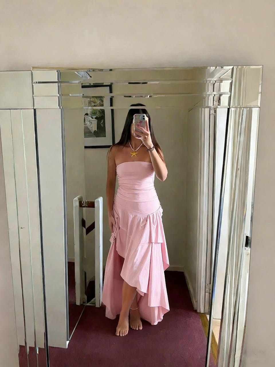 Pink Strapless High Low Prom Dress Unique Ruffle Chiffon Party Formal Dresses,OLP1720