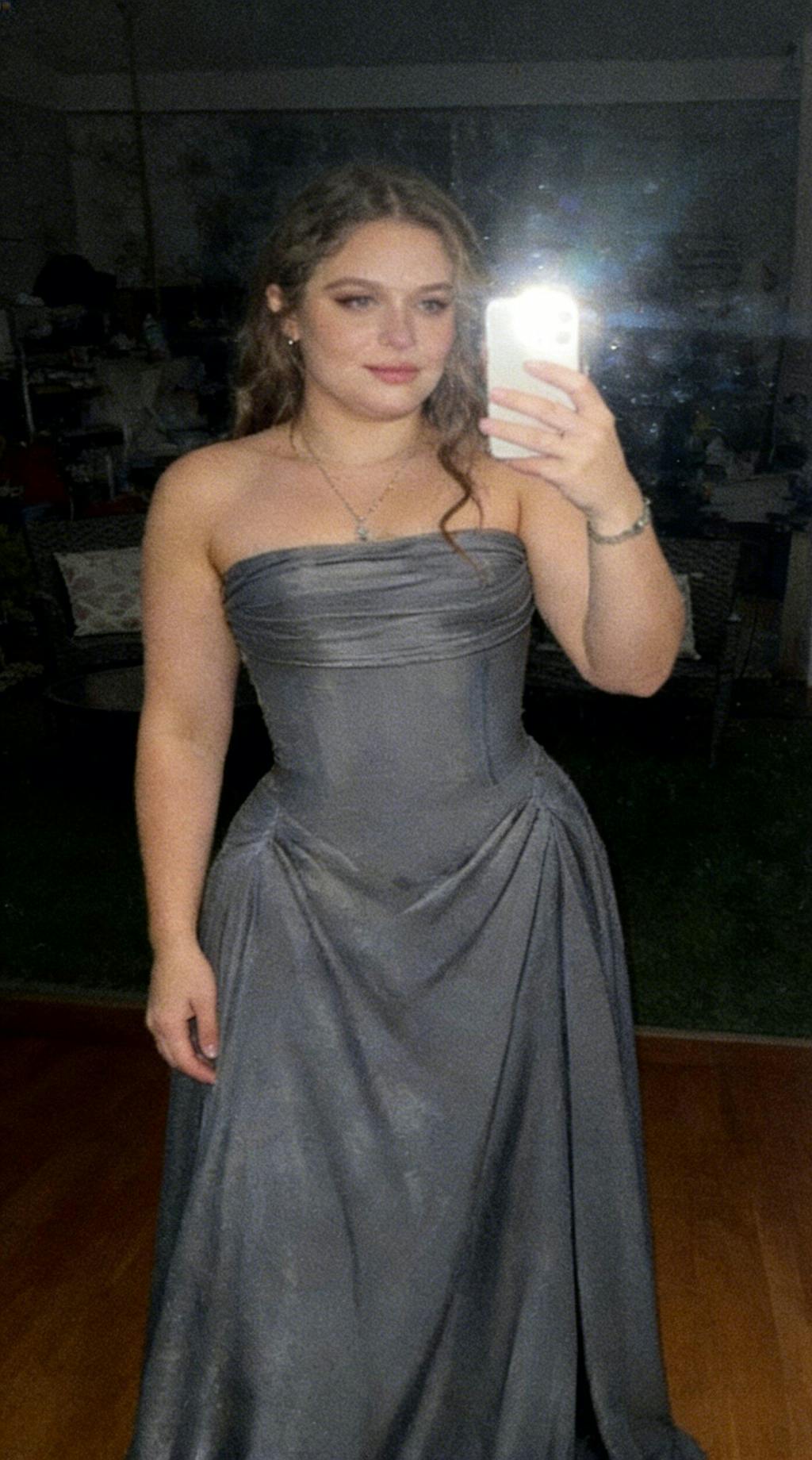 Fancy Grey Strapless Corset Prom Dress Drape Skirt Floor-Length Gown,OLP1806