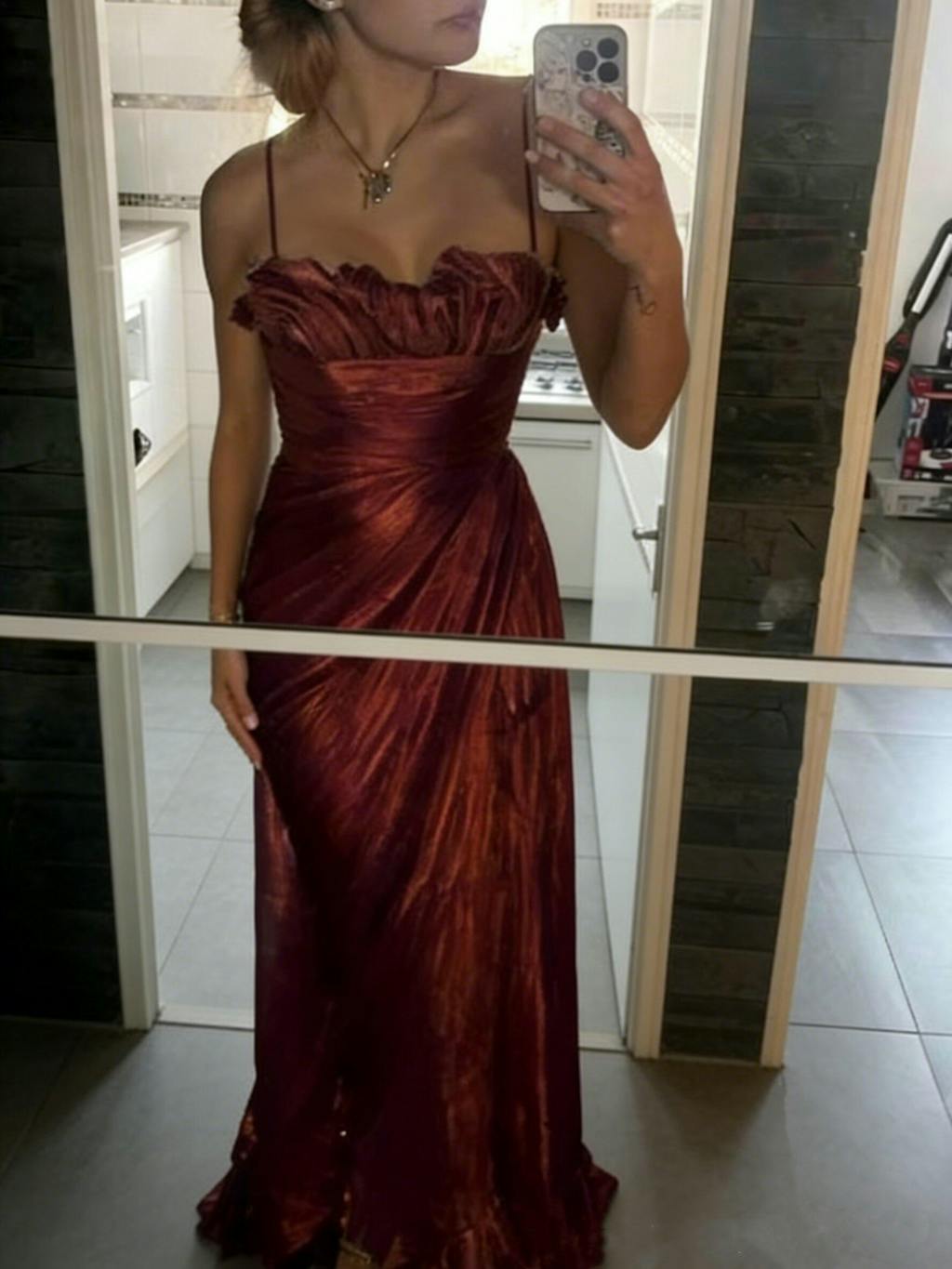 Elegant Spaghetti Strap Sleeveless Mermaid Satin Long Evening Prom Dresses Online, OLP731