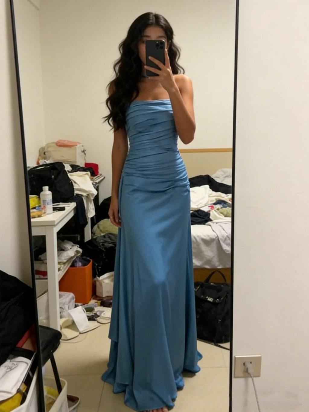 Sexy Blue Sweetheart Sleeveless Mermaid Satin Long Prom Dresses Online, OL497