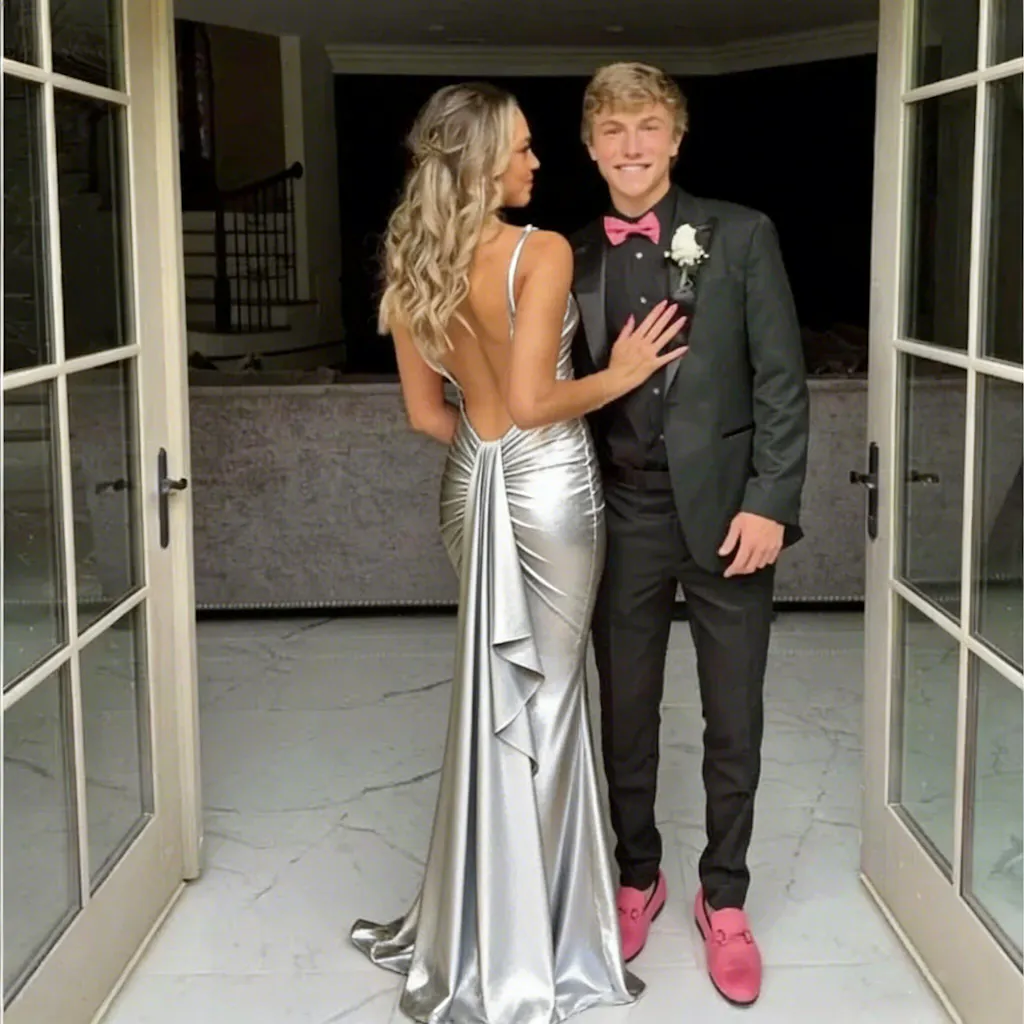 Sexy Spaghetti Straps Mermaid V-neck Backless Silver Long Evening Prom Dress Online, OL154